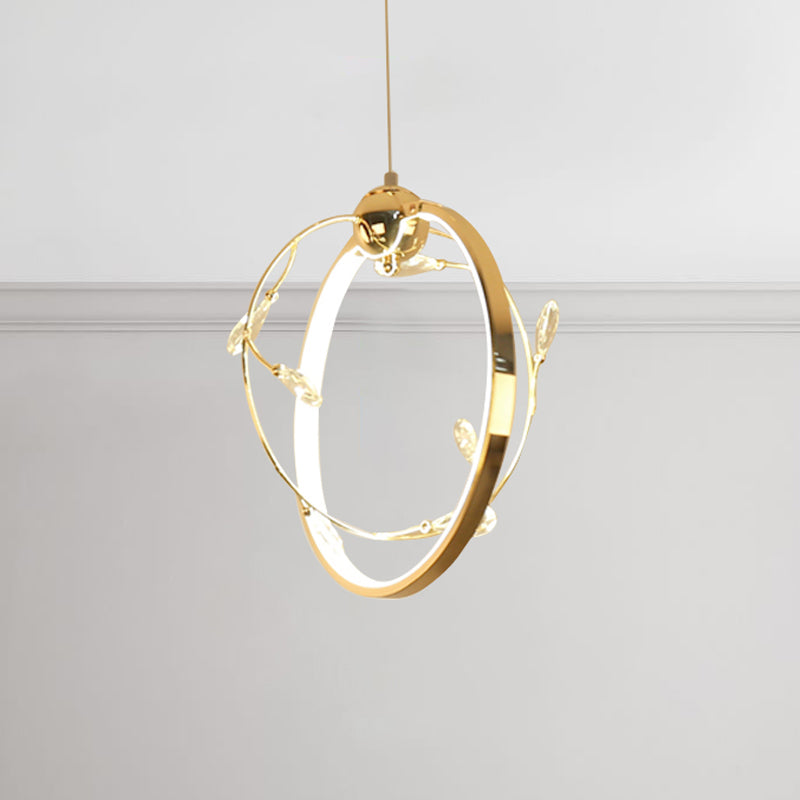 Gold Hoop Suspension Pendant Modern 1-Light Acrylic LED Chandelier Light with Crystal Accents Clearhalo 'Ceiling Lights' 'Chandeliers' 'Modern Chandeliers' 'Modern' Lighting' 244961