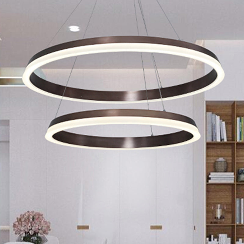 1/2-Head Bedroom Chandelier Lighting Fixture with Round Acrylic Shade Brown Ceiling Pendant 2 Brown Clearhalo 'Ceiling Lights' 'Chandeliers' 'Modern Chandeliers' 'Modern' Lighting' 244967