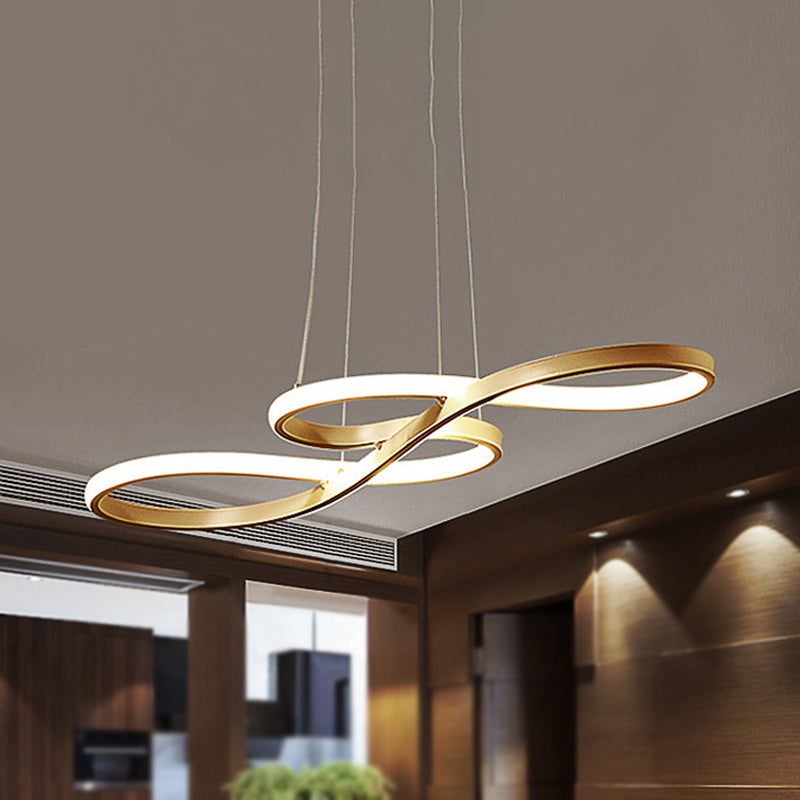 Modernism LED Ceiling Pendant with Acrylic Shade Black/White/Gold Twisted Hanging Lamp in Warm/White/Natural Light, 29.5"/39" Wide Gold Clearhalo 'Ceiling Lights' 'Modern Pendants' 'Modern' 'Pendant Lights' 'Pendants' Lighting' 244971