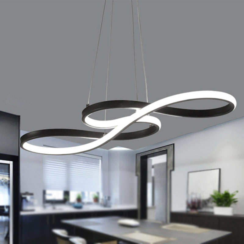 Modernism LED Ceiling Pendant with Acrylic Shade Black/White/Gold Twisted Hanging Lamp in Warm/White/Natural Light, 29.5"/39" Wide Black Clearhalo 'Ceiling Lights' 'Modern Pendants' 'Modern' 'Pendant Lights' 'Pendants' Lighting' 244972