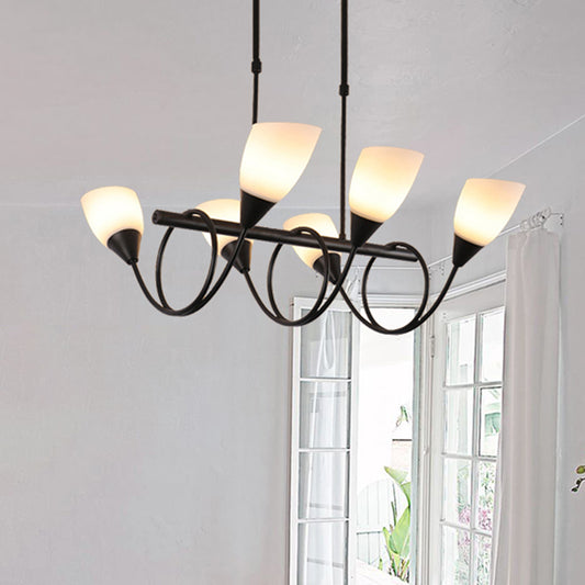 Black Cup Shape Chandelier Light Vintage 6/8/10 Lights White Glass Led Pendant Lamp Kit with Linear Design 6 Black Clearhalo 'Ceiling Lights' 'Chandeliers' 'Modern Chandeliers' 'Modern' Lighting' 244978