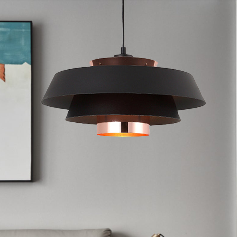 3-Tiered Suspension Pendant Contemporary Metal 1 Bulb Dining Room Ceiling Light in Black/White Black Clearhalo 'Ceiling Lights' 'Modern Pendants' 'Modern' 'Pendant Lights' 'Pendants' Lighting' 244982