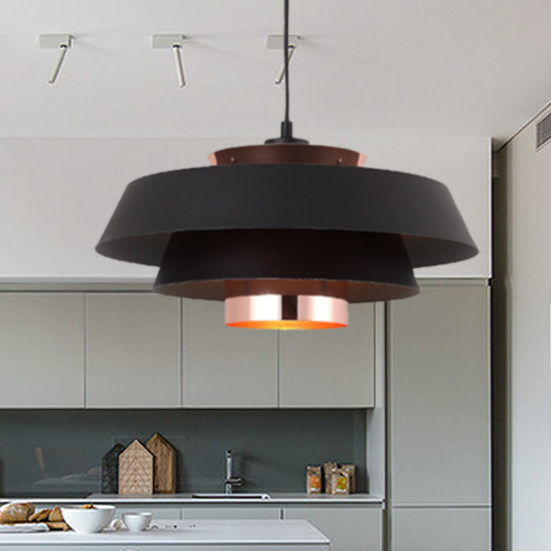 3-Tiered Suspension Pendant Contemporary Metal 1 Bulb Dining Room Ceiling Light in Black/White Clearhalo 'Ceiling Lights' 'Modern Pendants' 'Modern' 'Pendant Lights' 'Pendants' Lighting' 244983