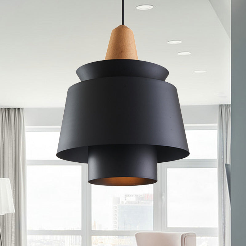 1 Head Dining Room Suspension Light with Tapered Metal Shade Modern Stylish Black/White Ceiling Pendant Light Black Clearhalo 'Ceiling Lights' 'Modern Pendants' 'Modern' 'Pendant Lights' 'Pendants' Lighting' 244986