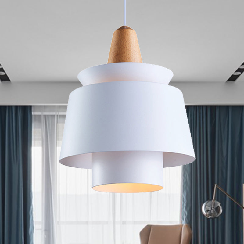 1 Head Dining Room Suspension Light with Tapered Metal Shade Modern Stylish Black/White Ceiling Pendant Light White Clearhalo 'Ceiling Lights' 'Modern Pendants' 'Modern' 'Pendant Lights' 'Pendants' Lighting' 244988