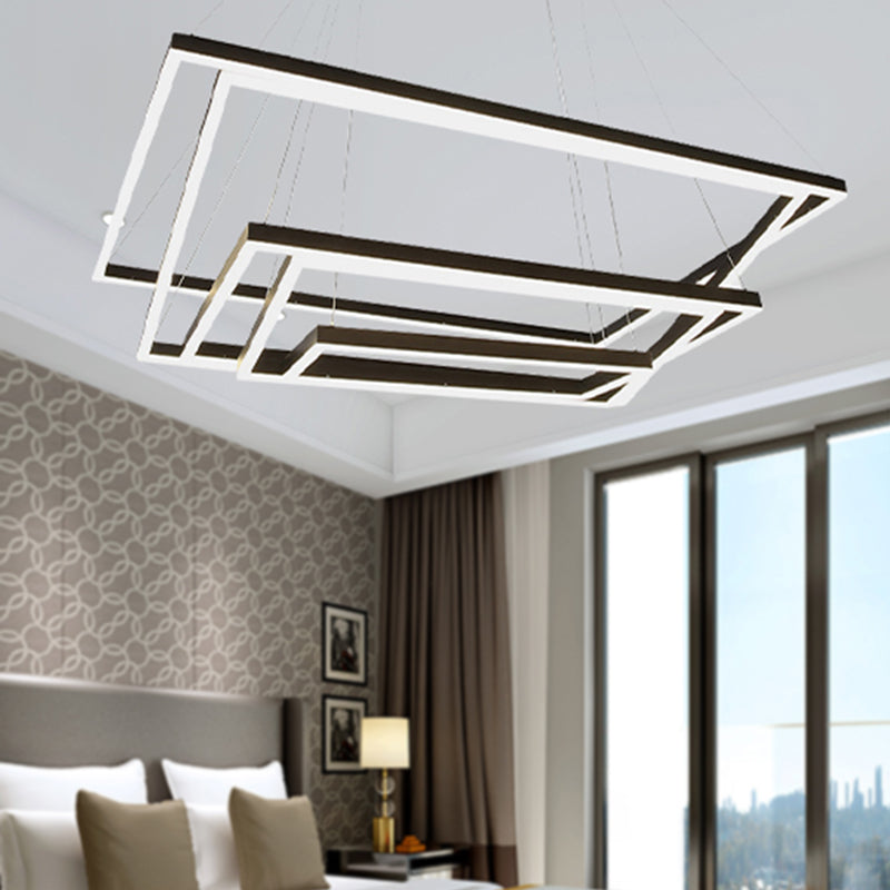 Square/Rectangular Acrylic Chandelier Pendant Simple LED 3/5 Lights Brown Ceiling Lighting Fixture Clearhalo 'Ceiling Lights' 'Chandeliers' 'Modern Chandeliers' 'Modern' Lighting' 245003