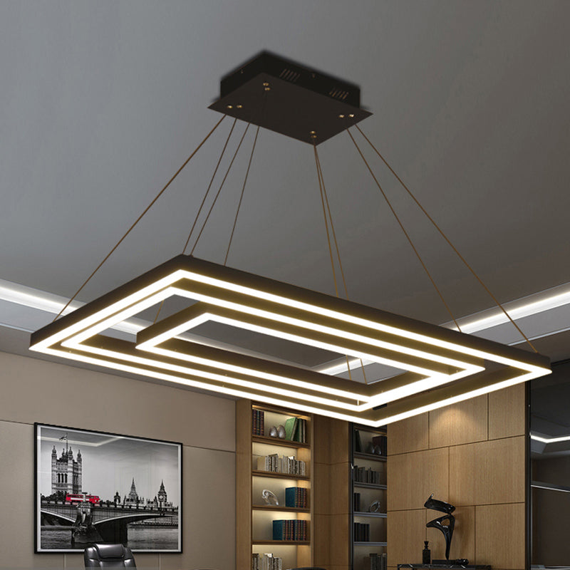 Square/Rectangular Acrylic Chandelier Pendant Simple LED 3/5 Lights Brown Ceiling Lighting Fixture 3 Brown Rectangle Clearhalo 'Ceiling Lights' 'Chandeliers' 'Modern Chandeliers' 'Modern' Lighting' 245004