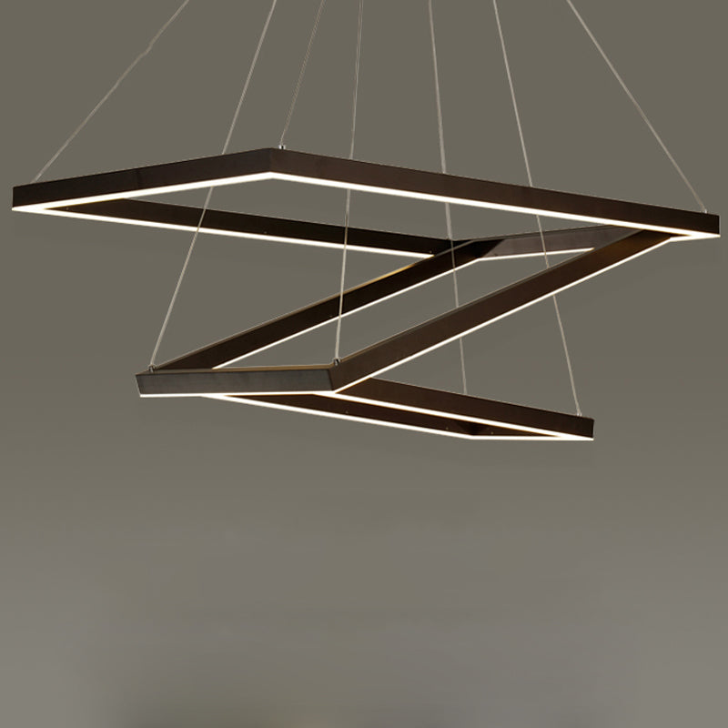 Square/Rectangular Acrylic Chandelier Pendant Simple LED 3/5 Lights Brown Ceiling Lighting Fixture 3 Brown Square Clearhalo 'Ceiling Lights' 'Chandeliers' 'Modern Chandeliers' 'Modern' Lighting' 245005