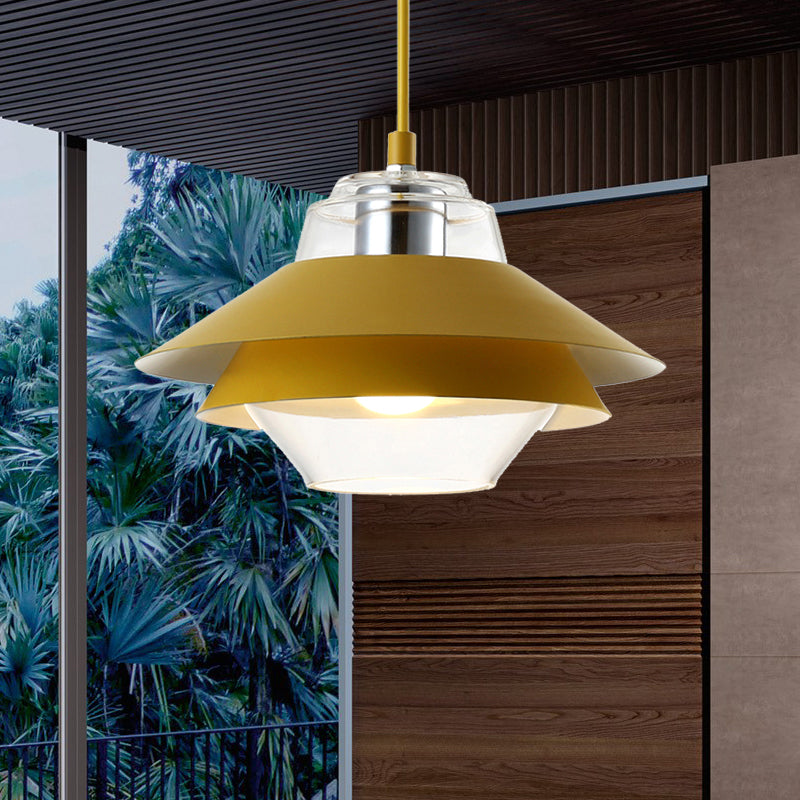 Gray/Yellow Flared Hanging Pendant Light Macaron Stylish 1 Light Metal Hanging Lamp with Inner Clear Glass Shade Clearhalo 'Ceiling Lights' 'Modern Pendants' 'Modern' 'Pendant Lights' 'Pendants' Lighting' 245026