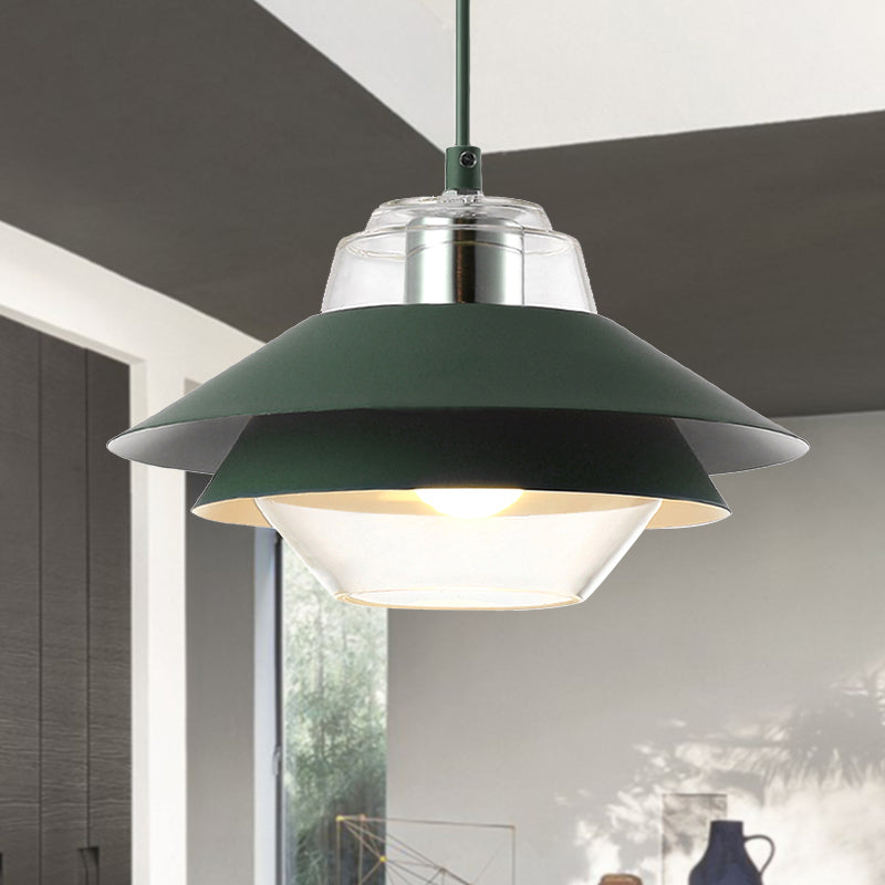 Gray/Yellow Flared Hanging Pendant Light Macaron Stylish 1 Light Metal Hanging Lamp with Inner Clear Glass Shade Green Clearhalo 'Ceiling Lights' 'Modern Pendants' 'Modern' 'Pendant Lights' 'Pendants' Lighting' 245027