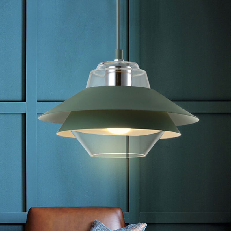 Gray/Yellow Flared Hanging Pendant Light Macaron Stylish 1 Light Metal Hanging Lamp with Inner Clear Glass Shade Clearhalo 'Ceiling Lights' 'Modern Pendants' 'Modern' 'Pendant Lights' 'Pendants' Lighting' 245028