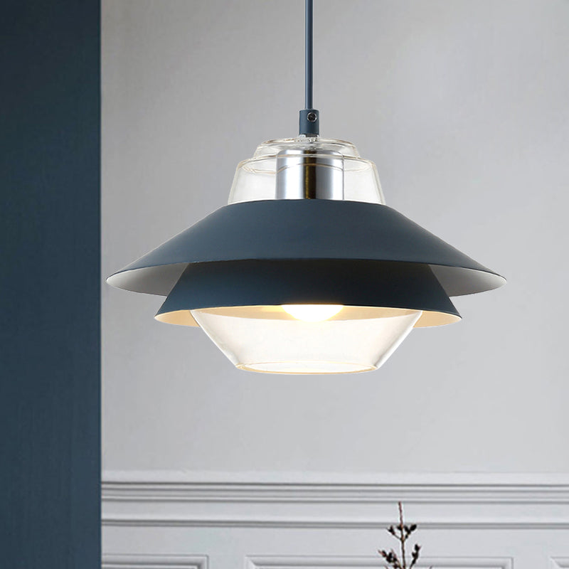 Gray/Yellow Flared Hanging Pendant Light Macaron Stylish 1 Light Metal Hanging Lamp with Inner Clear Glass Shade Blue Clearhalo 'Ceiling Lights' 'Modern Pendants' 'Modern' 'Pendant Lights' 'Pendants' Lighting' 245030