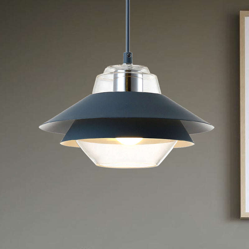 Gray/Yellow Flared Hanging Pendant Light Macaron Stylish 1 Light Metal Hanging Lamp with Inner Clear Glass Shade Clearhalo 'Ceiling Lights' 'Modern Pendants' 'Modern' 'Pendant Lights' 'Pendants' Lighting' 245031