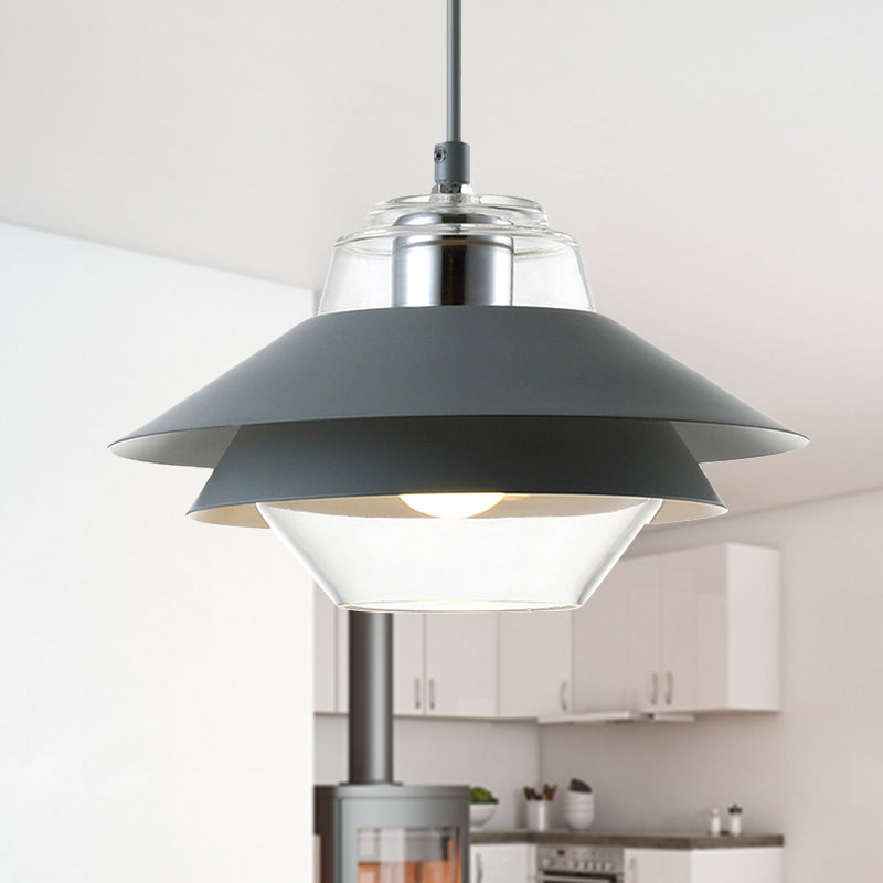 Gray/Yellow Flared Hanging Pendant Light Macaron Stylish 1 Light Metal Hanging Lamp with Inner Clear Glass Shade Grey Clearhalo 'Ceiling Lights' 'Modern Pendants' 'Modern' 'Pendant Lights' 'Pendants' Lighting' 245032