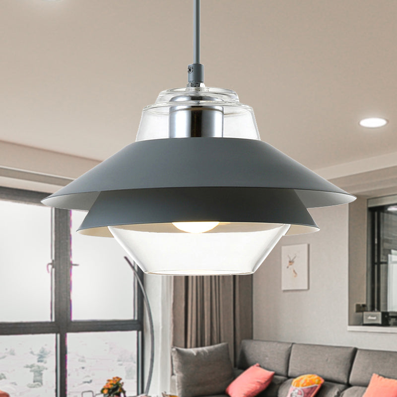 Gray/Yellow Flared Hanging Pendant Light Macaron Stylish 1 Light Metal Hanging Lamp with Inner Clear Glass Shade Clearhalo 'Ceiling Lights' 'Modern Pendants' 'Modern' 'Pendant Lights' 'Pendants' Lighting' 245033