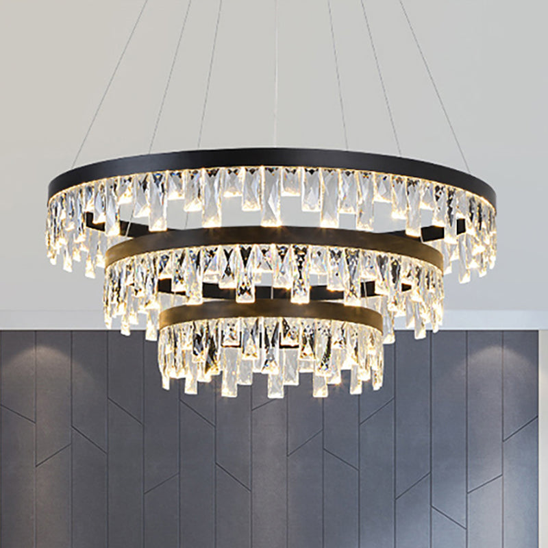 Round Crystal Chandelier Contemporary 1/2/3-Light Black LED Pendant Light Fixture for Restaurant 3 Black Clearhalo 'Ceiling Lights' 'Chandeliers' 'Modern Chandeliers' 'Modern' Lighting' 245050