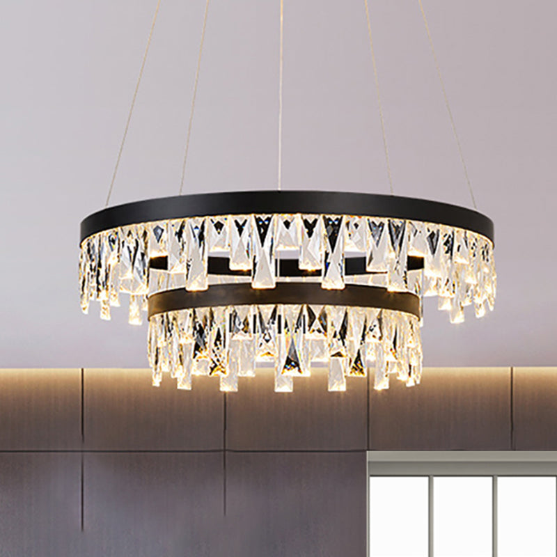 Round Crystal Chandelier Contemporary 1/2/3-Light Black LED Pendant Light Fixture for Restaurant Clearhalo 'Ceiling Lights' 'Chandeliers' 'Modern Chandeliers' 'Modern' Lighting' 245053