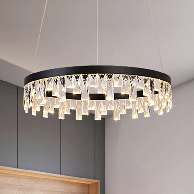 Round Crystal Chandelier Contemporary 1/2/3-Light Black LED Pendant Light Fixture for Restaurant 1 Black Clearhalo 'Ceiling Lights' 'Chandeliers' 'Modern Chandeliers' 'Modern' Lighting' 245054