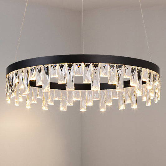 Round Crystal Chandelier Contemporary 1/2/3-Light Black LED Pendant Light Fixture for Restaurant Clearhalo 'Ceiling Lights' 'Chandeliers' 'Modern Chandeliers' 'Modern' Lighting' 245055