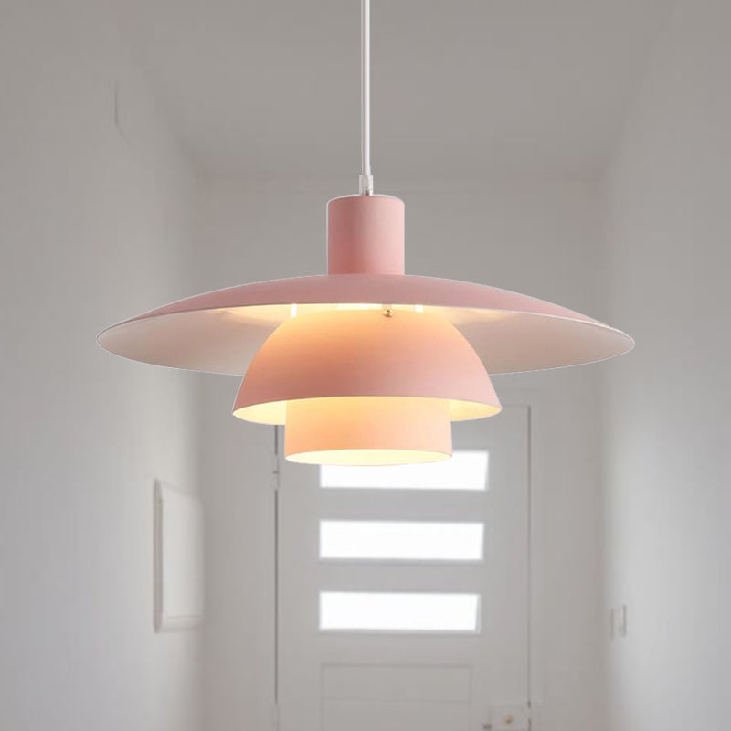 Tiered Design Ceiling Pendant Lamp Nordic Metal 1-Head Pink/White Hanging Lighting with Flared Shade for Living Room Clearhalo 'Ceiling Lights' 'Modern Pendants' 'Modern' 'Pendant Lights' 'Pendants' Lighting' 245059