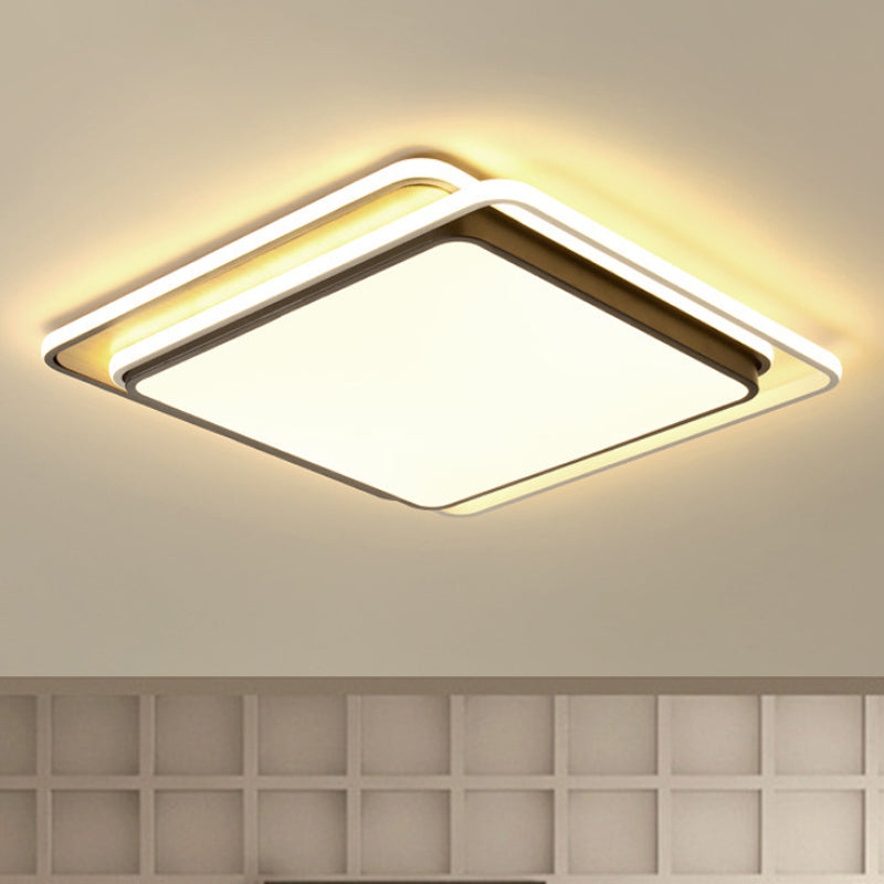 Overlapping Square Flush Ceiling Light Simplicity Metal LED Black Ceiling Mount Light in White/Warm Light, 19"/23" Wide Black Clearhalo 'Ceiling Lights' 'Close To Ceiling Lights' 'Close to ceiling' 'Flush mount' Lighting' 245066