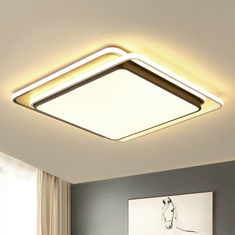 Overlapping Square Flush Ceiling Light Simplicity Metal LED Black Ceiling Mount Light in White/Warm Light, 19"/23" Wide Clearhalo 'Ceiling Lights' 'Close To Ceiling Lights' 'Close to ceiling' 'Flush mount' Lighting' 245068