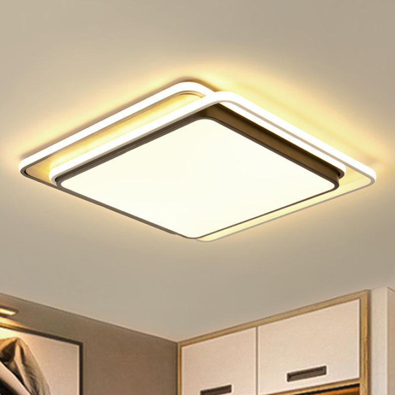 Overlapping Square Flush Ceiling Light Simplicity Metal LED Black Ceiling Mount Light in White/Warm Light, 19"/23" Wide Clearhalo 'Ceiling Lights' 'Close To Ceiling Lights' 'Close to ceiling' 'Flush mount' Lighting' 245069