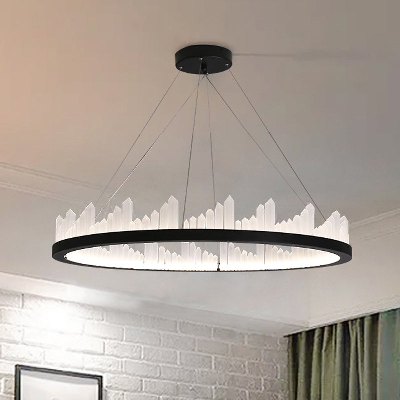 Circular LED Chandelier Light Nordic Style Acrylic Black Hanging Light in Third Gear for Kitchen, 16"/23.5" Wide Black Clearhalo 'Ceiling Lights' 'Chandeliers' 'Modern Chandeliers' 'Modern' Lighting' 245070