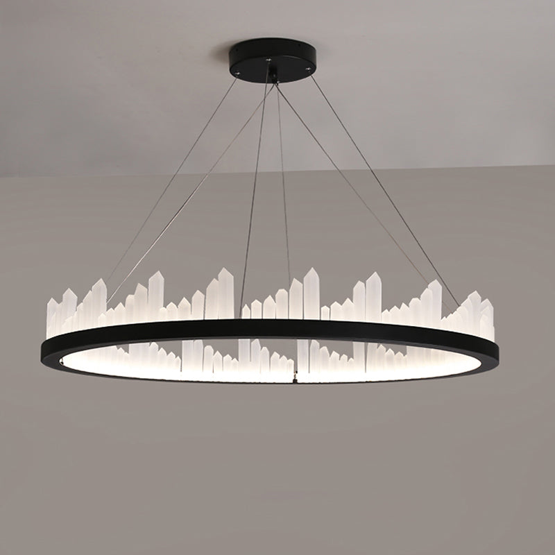 Circular LED Chandelier Light Nordic Style Acrylic Black Hanging Light in Third Gear for Kitchen, 16"/23.5" Wide Clearhalo 'Ceiling Lights' 'Chandeliers' 'Modern Chandeliers' 'Modern' Lighting' 245071