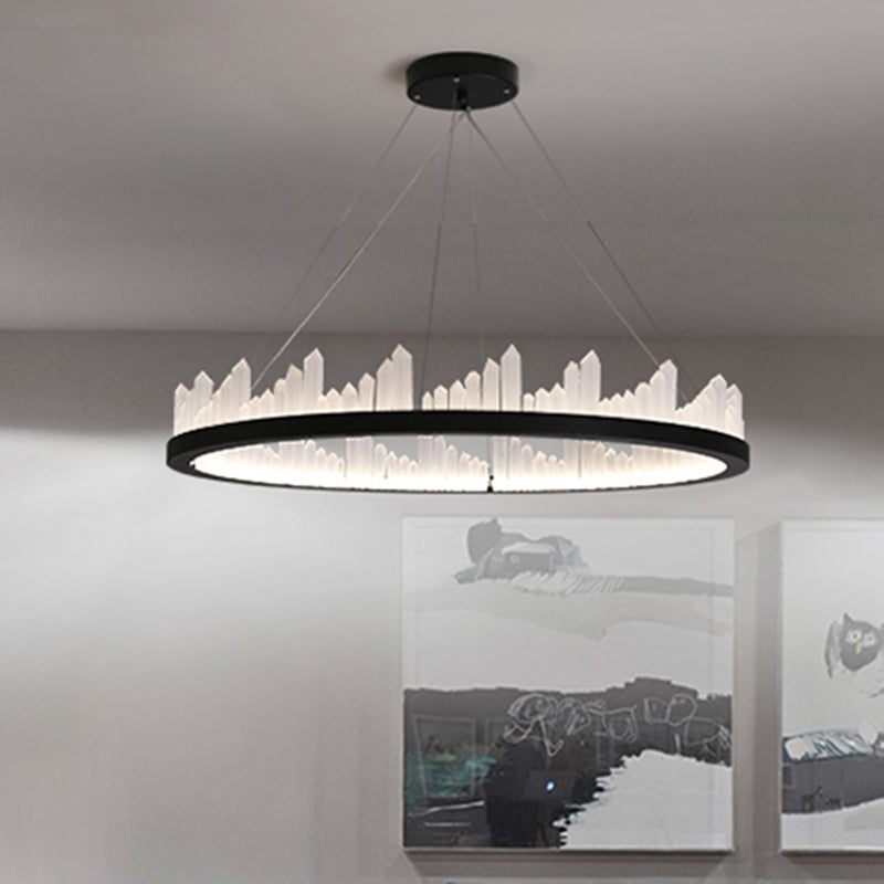 Circular LED Chandelier Light Nordic Style Acrylic Black Hanging Light in Third Gear for Kitchen, 16"/23.5" Wide Clearhalo 'Ceiling Lights' 'Chandeliers' 'Modern Chandeliers' 'Modern' Lighting' 245072