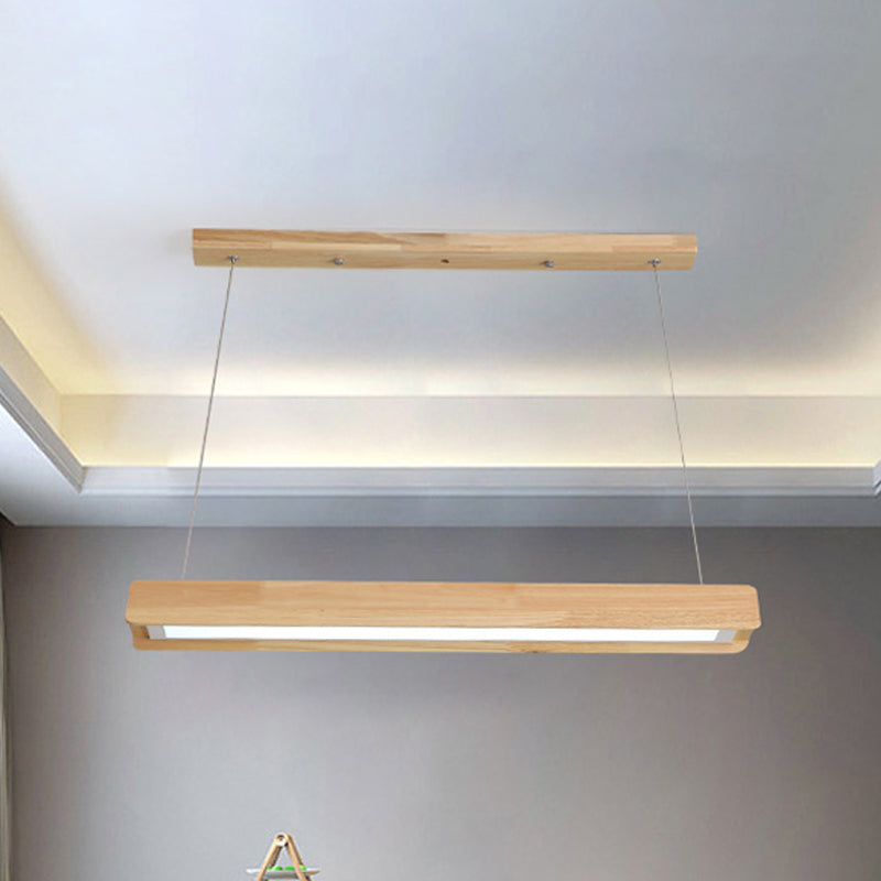 25.5"/37.5"/47" Wide Linear LED Pendant Light Fixture Modern Wood Single Light Dining Room Hanging Ceiling Light in Warm/White Light Clearhalo 'Ceiling Lights' 'Pendant Lights' 'Pendants' Lighting' 245086