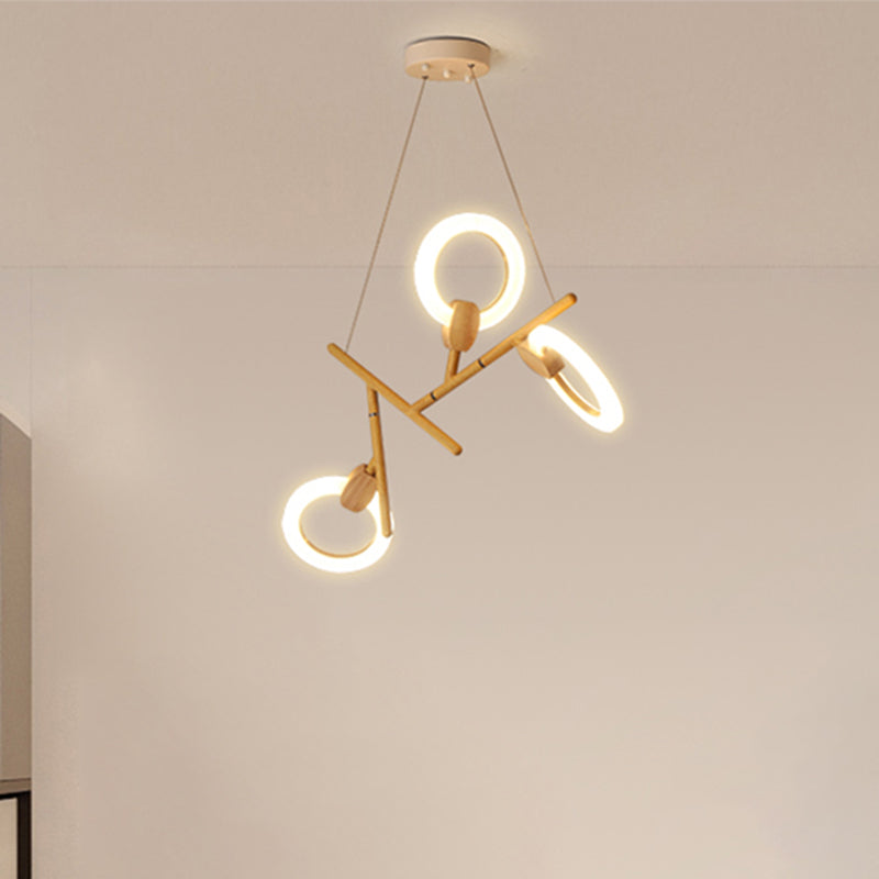 3/5/6 Lights Kitchen Ceiling Light with Branch Acrylic Shade Natural Wood Chandelier Lamp 3 Wood Clearhalo 'Ceiling Lights' 'Chandeliers' 'Modern Chandeliers' 'Modern' Lighting' 245101