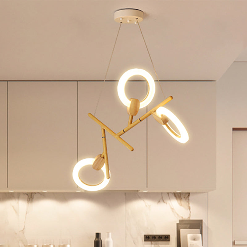 3/5/6 Lights Kitchen Ceiling Light with Branch Acrylic Shade Natural Wood Chandelier Lamp Clearhalo 'Ceiling Lights' 'Chandeliers' 'Modern Chandeliers' 'Modern' Lighting' 245102