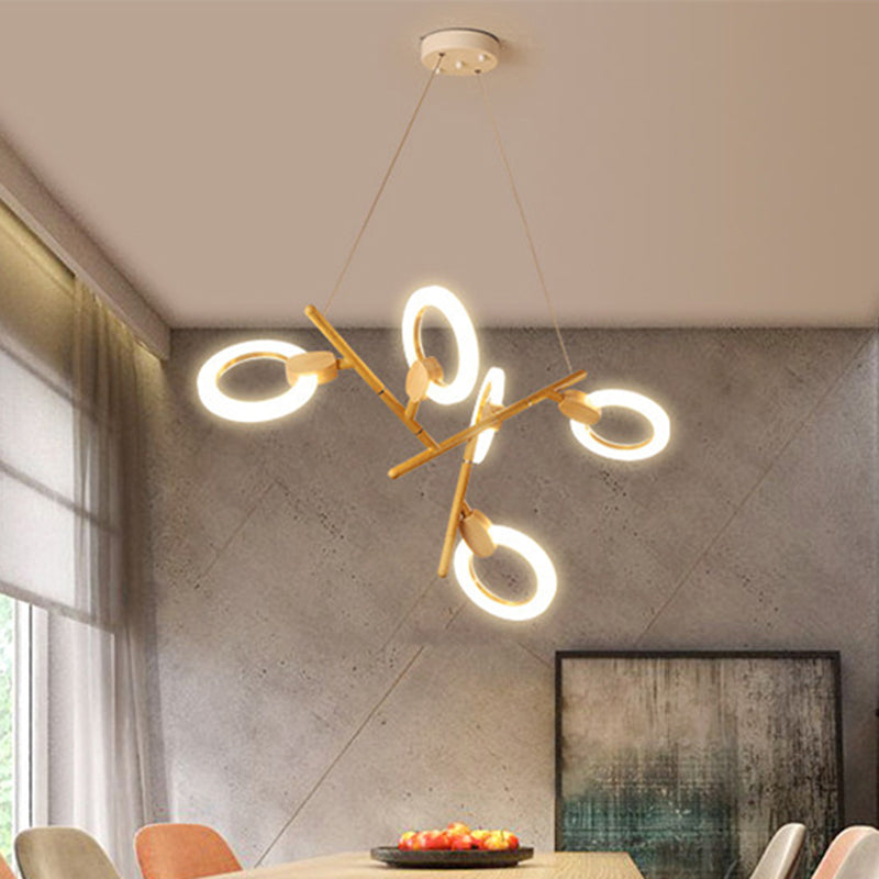 3/5/6 Lights Kitchen Ceiling Light with Branch Acrylic Shade Natural Wood Chandelier Lamp Clearhalo 'Ceiling Lights' 'Chandeliers' 'Modern Chandeliers' 'Modern' Lighting' 245105