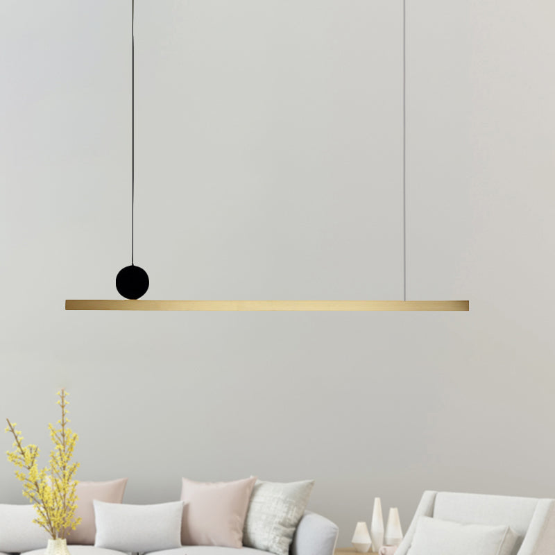 Linear Chandelier Light Post Modern Brass Integrated LED Brass Hanging Light Fixture for Dining Room, 34.5"/46.5" W Clearhalo 'Ceiling Lights' 'Chandeliers' 'Modern Chandeliers' 'Modern' Lighting' 245121