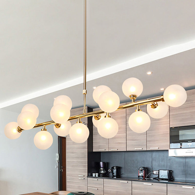 Post Modern 16 Lights Island Chandelier Gold Linear Billiard Light with Glass Shade Gold Clearhalo 'Ceiling Lights' 'Glass shade' 'Glass' 'Island Lights' Lighting' 245134