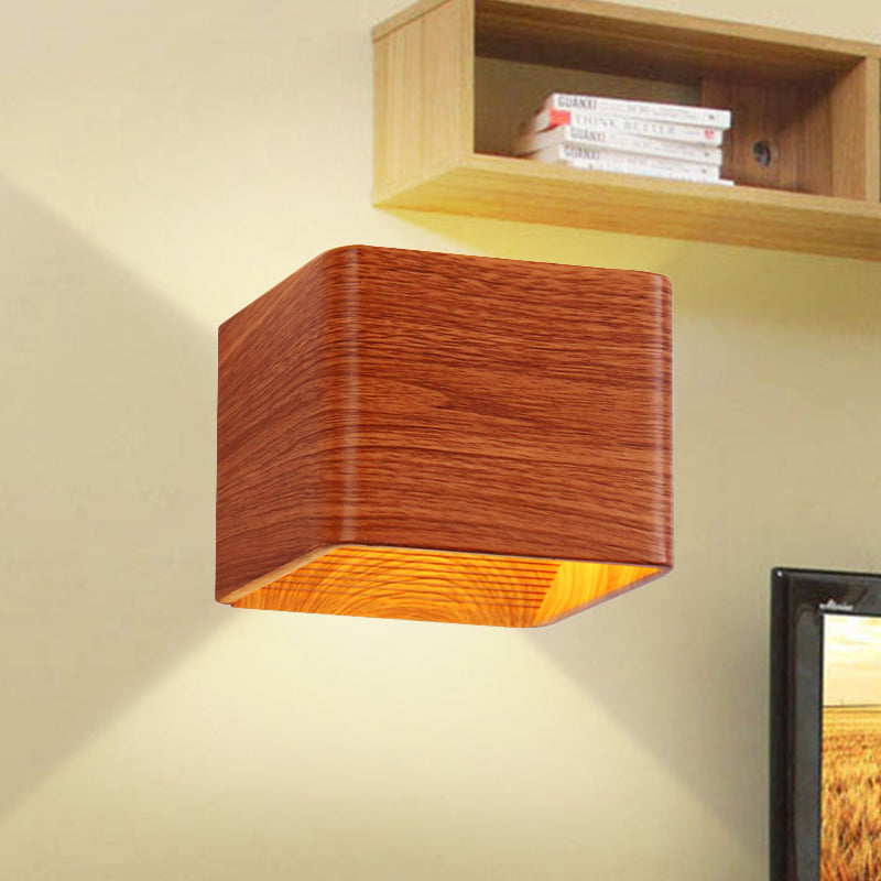 Cube Wall Sconce Light Modern Wooden 1-Light Living Room Wall Mounted Up and Down Lighting Fixture in Warm/White Light Wood Clearhalo 'Wall Lamps & Sconces' 'Wall Lights' Lighting' 245146