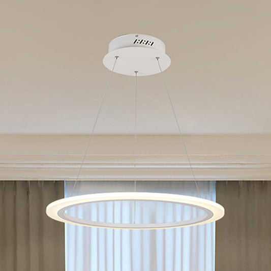 Contemporary 1/2/3-Light Chandelier with Acrylic Shade White Loop Suspension Pendant in Warm/White Light White Single Ring Clearhalo 'Ceiling Lights' 'Chandeliers' 'Modern Chandeliers' 'Modern' Lighting' 245148