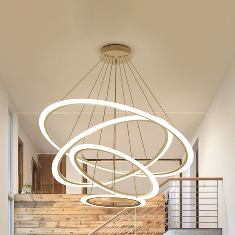 Contemporary 1/2/3-Light Chandelier with Acrylic Shade White Loop Suspension Pendant in Warm/White Light White Four Rings Clearhalo 'Ceiling Lights' 'Chandeliers' 'Modern Chandeliers' 'Modern' Lighting' 245151