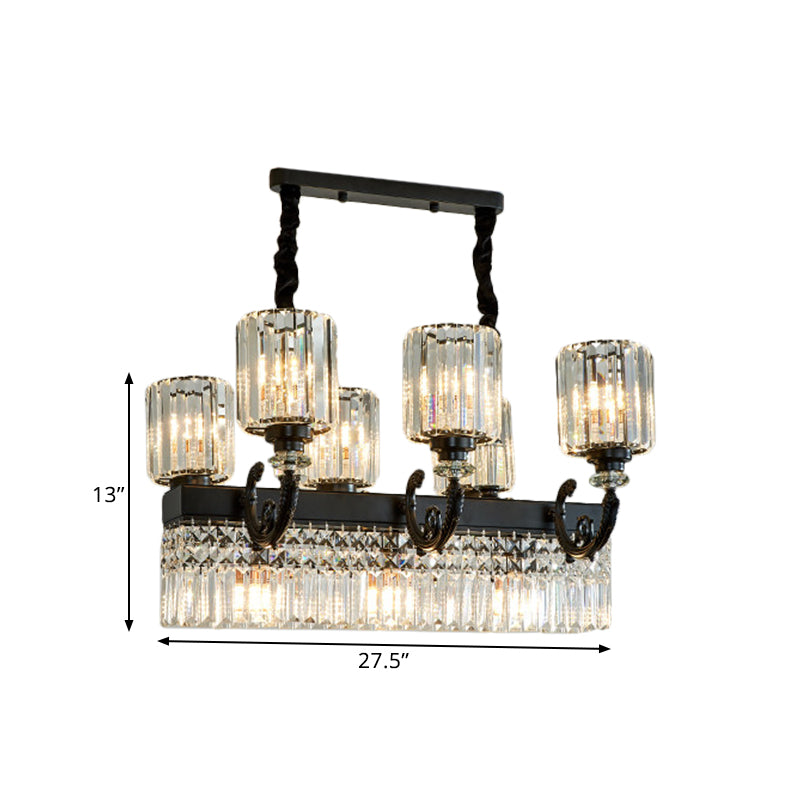 Crystal Prism Black Island Pendant Cylindrical 9-Head Modern Style Hanging Lamp with Fringe Clearhalo 'Ceiling Lights' 'Island Lights' Lighting' 2451711