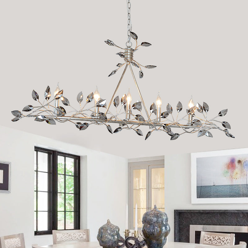 Silver/Gold Leaf Island Pendant Modernism Crystal 5 Heads Hanging Light Fixture for Dining Room Silver Clearhalo 'Ceiling Lights' 'Chandeliers' Lighting' 2451720