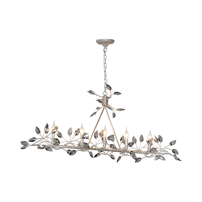 Silver/Gold Leaf Island Pendant Modernism Crystal 5 Heads Hanging Light Fixture for Dining Room Clearhalo 'Ceiling Lights' 'Chandeliers' Lighting' 2451723