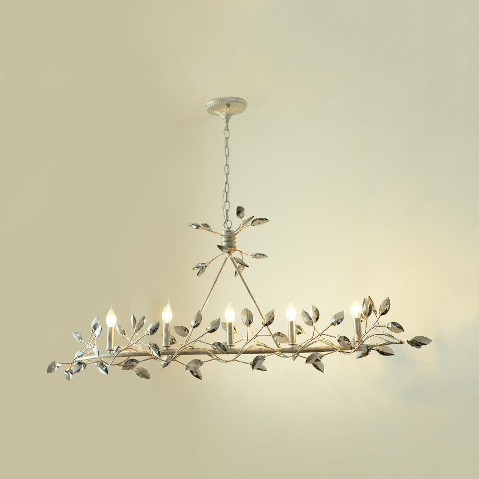 Silver/Gold Leaf Island Pendant Modernism Crystal 5 Heads Hanging Light Fixture for Dining Room Clearhalo 'Ceiling Lights' 'Chandeliers' Lighting' 2451724