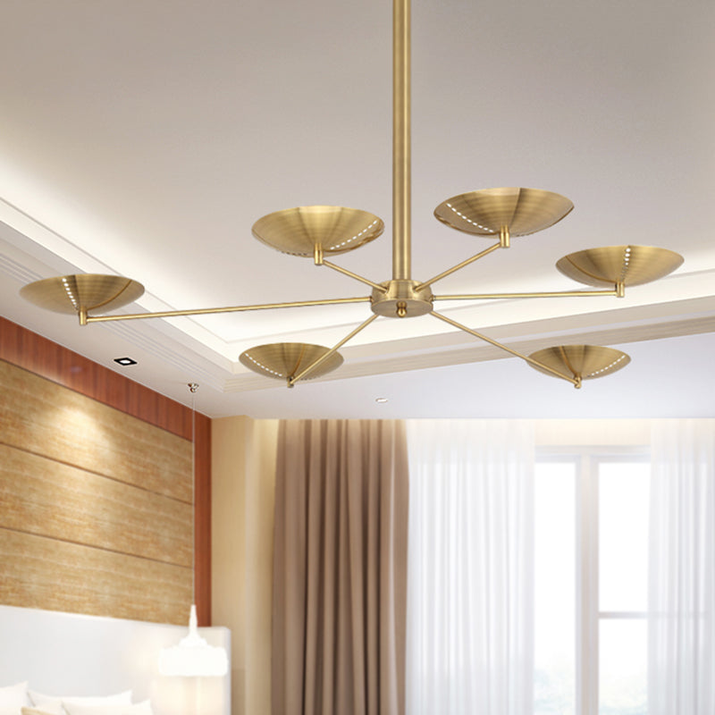 6 Lights Living Room Chandelier Simplicity Brass/Bronze Hanging Ceiling Light with Dome Metal Shade Brass Clearhalo 'Ceiling Lights' 'Chandeliers' 'Modern Chandeliers' 'Modern' Lighting' 245174