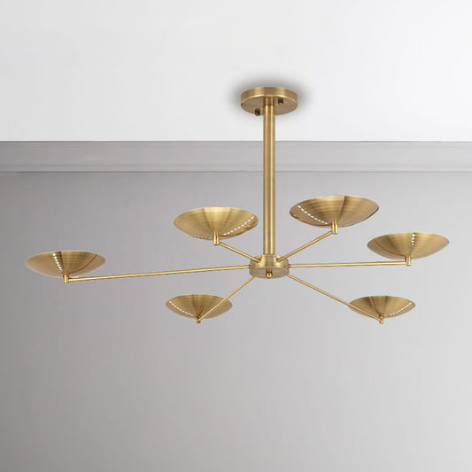 6 Lights Living Room Chandelier Simplicity Brass/Bronze Hanging Ceiling Light with Dome Metal Shade Clearhalo 'Ceiling Lights' 'Chandeliers' 'Modern Chandeliers' 'Modern' Lighting' 245175