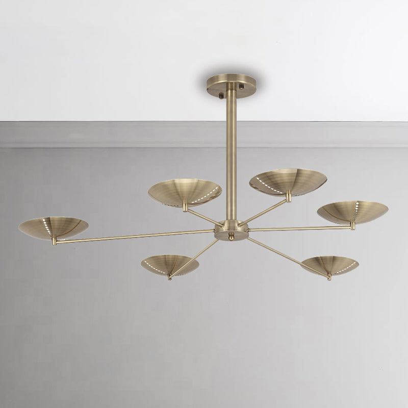 6 Lights Living Room Chandelier Simplicity Brass/Bronze Hanging Ceiling Light with Dome Metal Shade Bronze Clearhalo 'Ceiling Lights' 'Chandeliers' 'Modern Chandeliers' 'Modern' Lighting' 245176