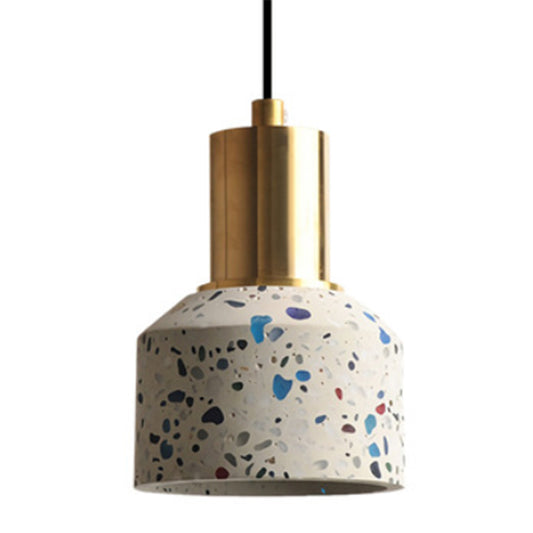 Terrazzo Jar Shaped Suspension Light Postmodern 1 Head White/Pink and Brass Drop Pendant Lamp for Coffee Shop White Clearhalo 'Ceiling Lights' 'Modern Pendants' 'Modern' 'Pendant Lights' 'Pendants' Lighting' 2451813