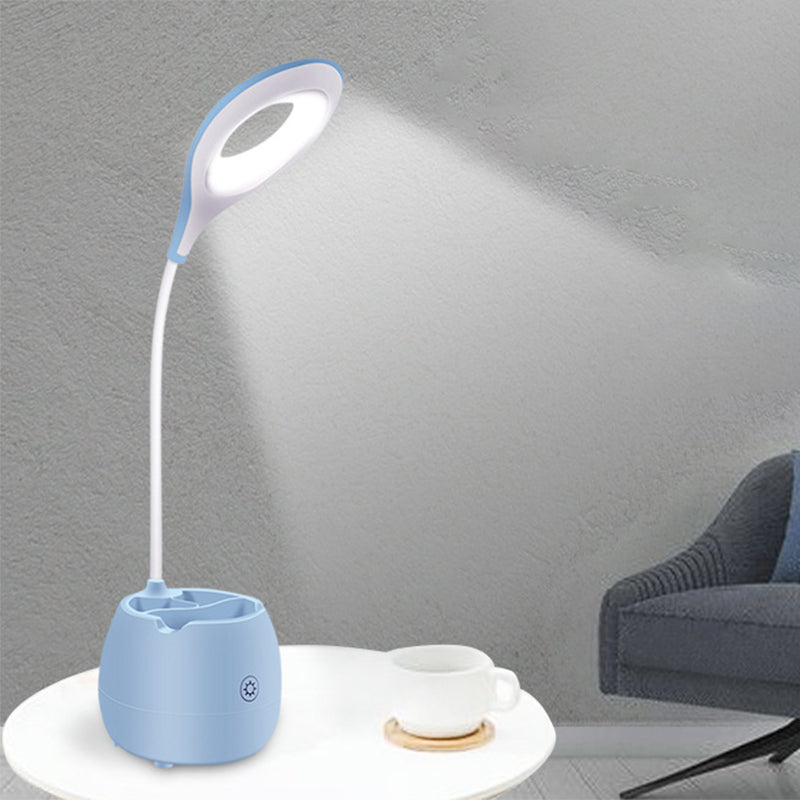 Blue/Pink/White/Yellow LED Desk Light with Brush Pot USB Charging Touch Sensor Desk Lamp with Flexible Arm Clearhalo 'Lamps' 'Table Lamps' Lighting' 2451824