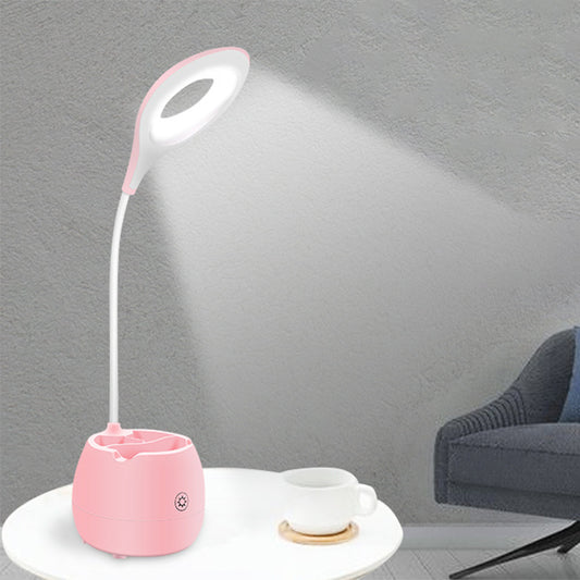 Blue/Pink/White/Yellow LED Desk Light with Brush Pot USB Charging Touch Sensor Desk Lamp with Flexible Arm Pink Clearhalo 'Lamps' 'Table Lamps' Lighting' 2451828