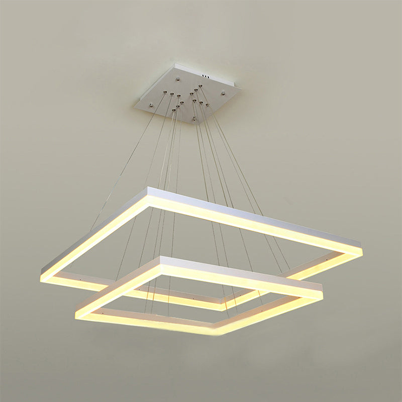 Square Acrylic Chandelier Light Modernism 1/2/3-Head White Ceiling Light Fixture in Warm/White Light 2 White Clearhalo 'Ceiling Lights' 'Chandeliers' 'Modern Chandeliers' 'Modern' Lighting' 245185